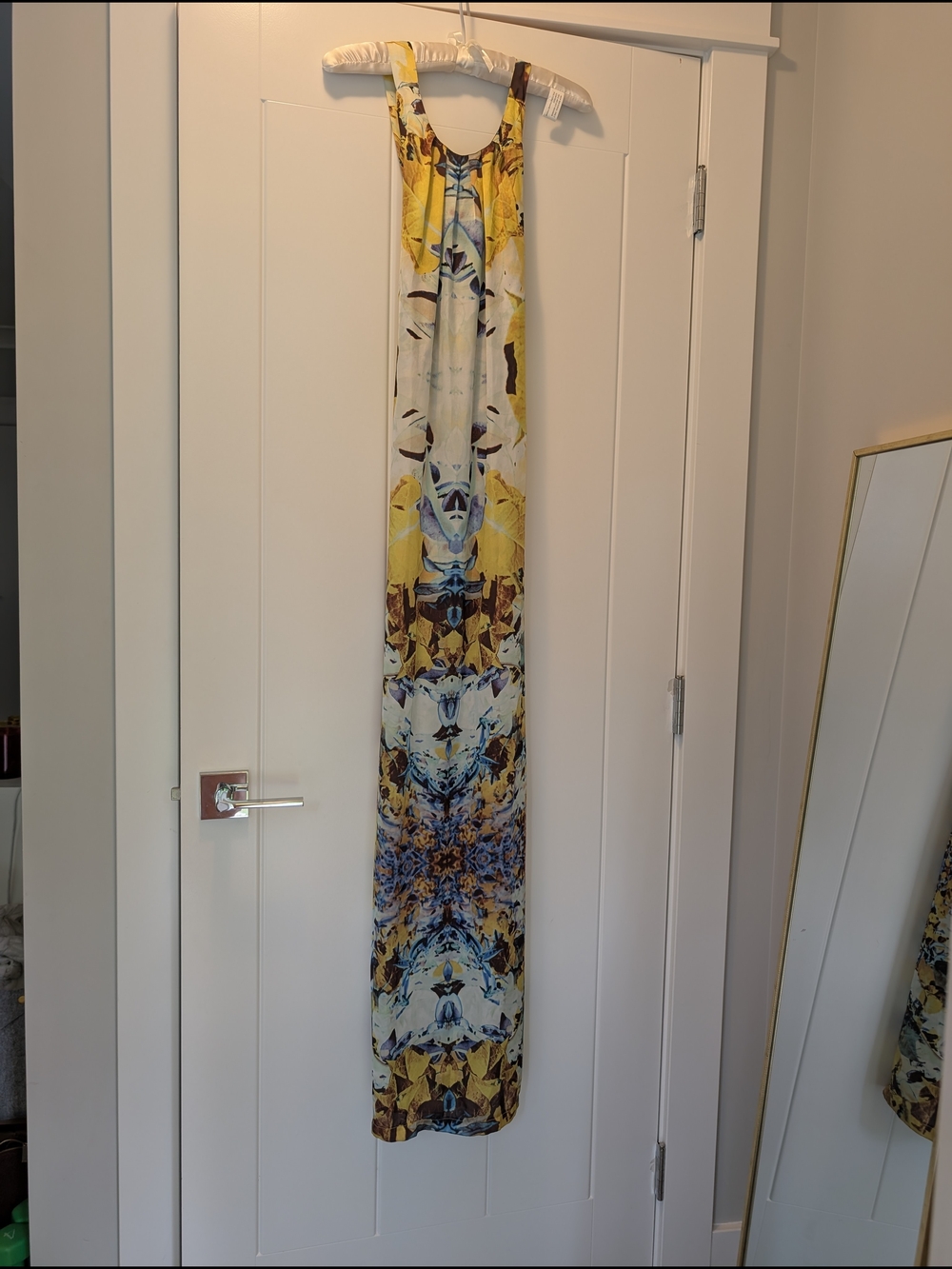 Yellow Blue Floral Mirror-Print Maxi Dress 💛